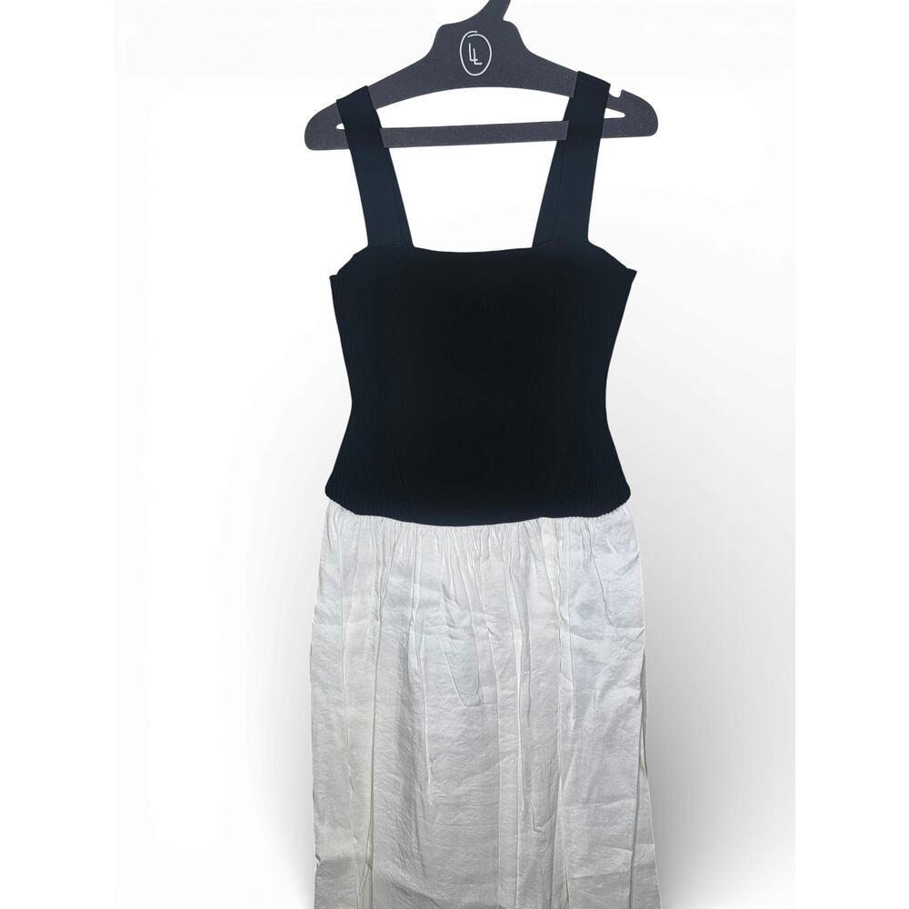New with Tags La Ligne Henriette Dress L Black Ivory Knit Drop Waist Slit Flowy - Picture 4 of 16